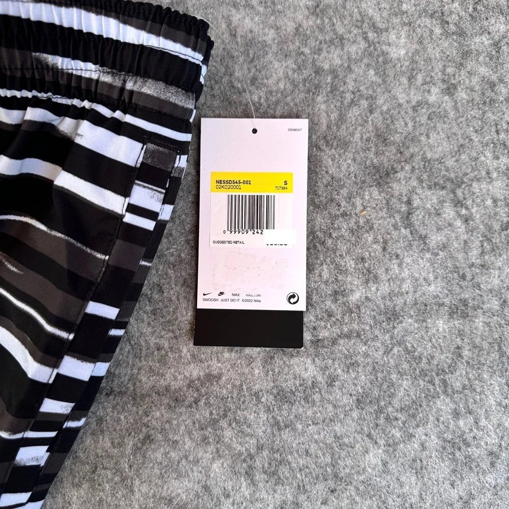 Nike Swim Mens Black Striped 9 Inch Inseam Board Shorts NESSD545-440 Size S NEW